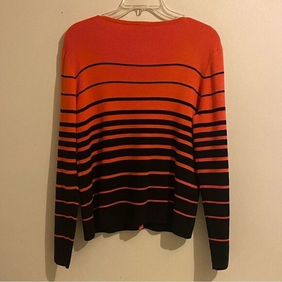 Women’s G Knitwear Button Down Long Sleeves Orange Black Striped Sweater Size L - Picture 4 of 8